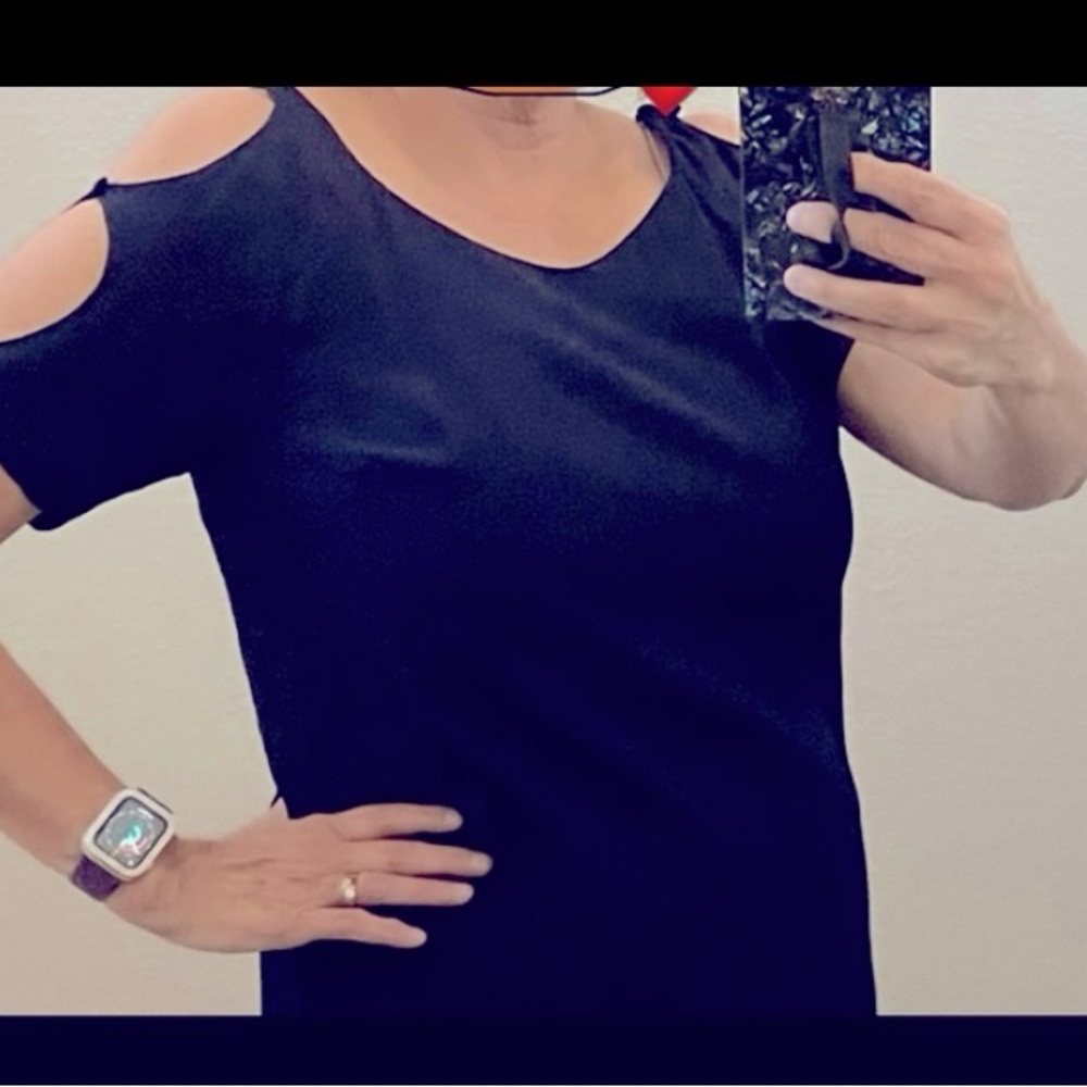 Holiday Christmas Dress - cold shoulder, navy blue, size L